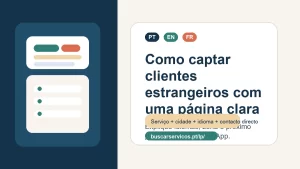 Ilustração editorial de uma página de prestador com idiomas, cidade e contacto directo em destaque
