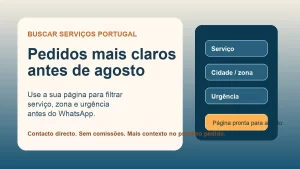 Peça gráfica sobre receber pedidos mais claros antes de agosto para prestadores de serviços em Portugal