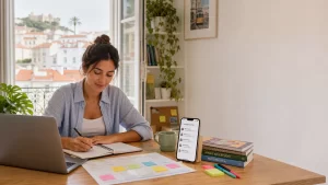 Prestadora de apoio escolar a organizar horários e pedidos de famílias antes do regresso às aulas em Portugal